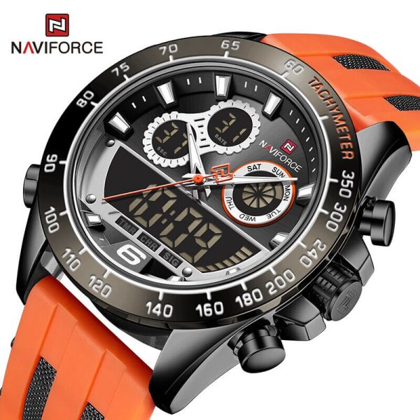 NAVIFORCE NF9188T Dual Screen Display Digital Analog Silicone Strap Watch For Men -Black/Orange