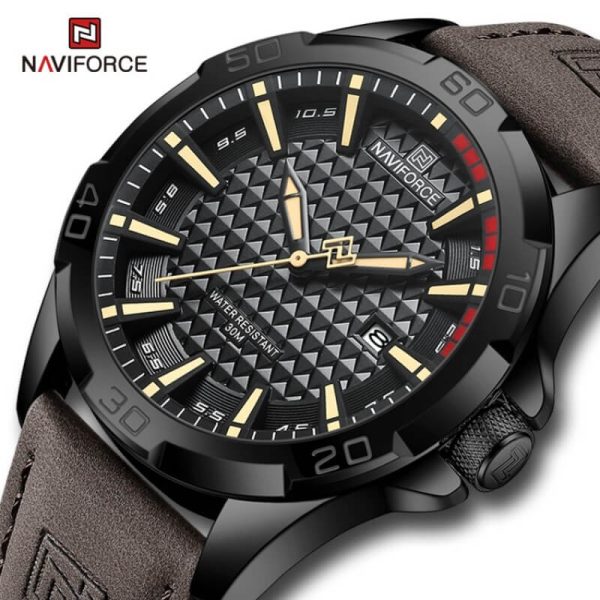 NaviForce NF8023 Men's Classic Date Display Luminous Quartz Leather Strap Watch - Black/Coffee