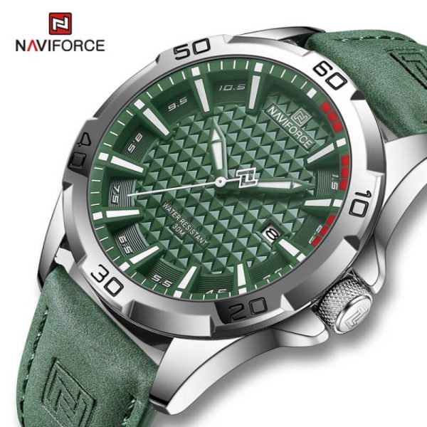 NaviForce NF8023 Men's Classic Date Display Luminous Quartz Leather Strap Watch - Green