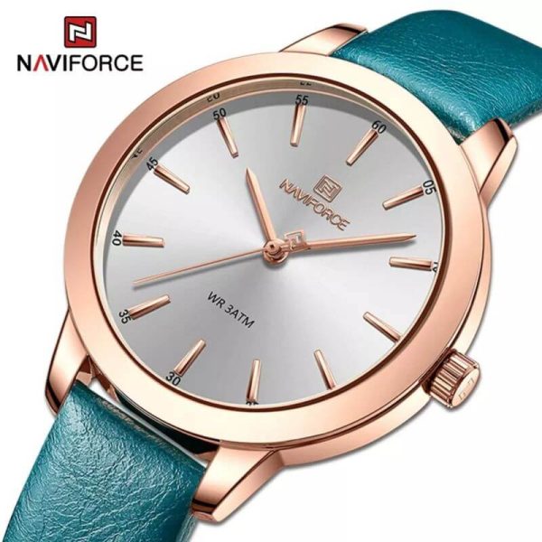 NaviForce NF5024 Simplicity Casual Numeric Leather Strap Quartz Watch For Women - Grey/Green