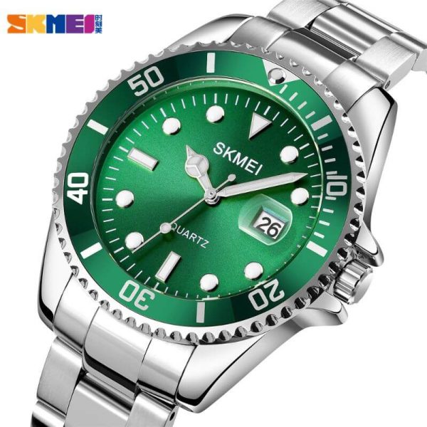 SKMEI 1779 Rolex Design Luminous Display Luxury Stainless Steel Watch For Men - Green/Silver