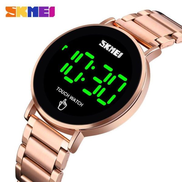 SKMEI 1550 LED Light Touch Screen Digital Stainless Steel Wristwatch For Men - RoseGold