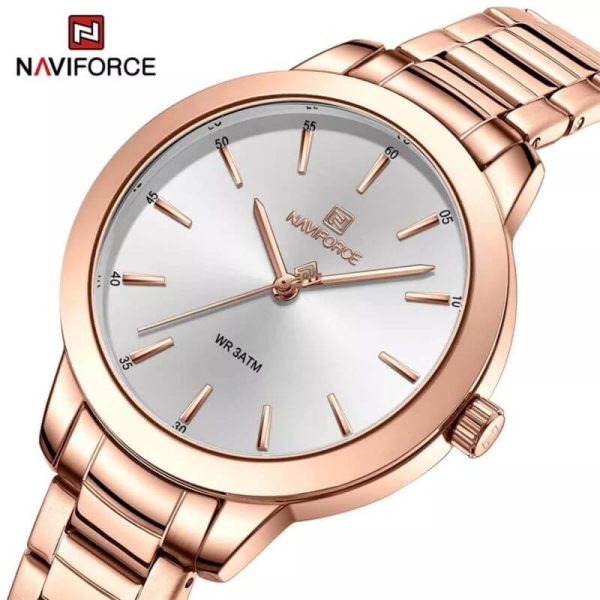 NaviForce NF5025 Women's Simplicity Casual Stainless Steel Quartz Watch - White/Rosegold