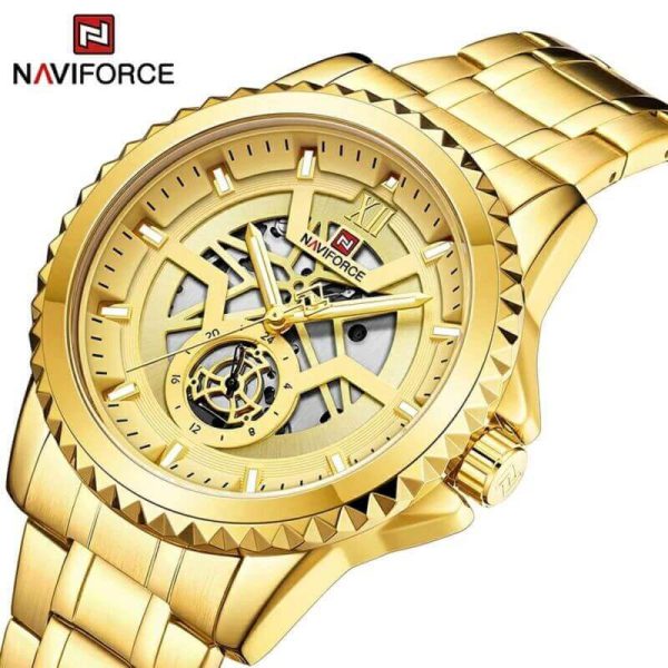 NAVIFORCE NF9186 Multifunction Stainless Steel Analog Wrist Watch For Men - Golden