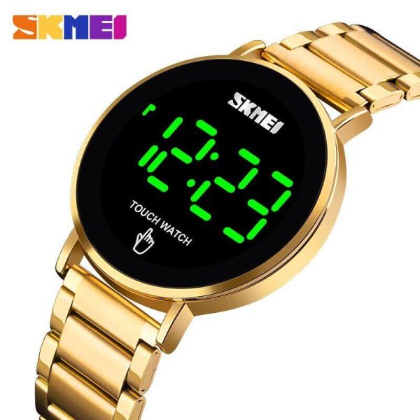 SKMEI 1550 LED Light Touch Screen Digital Stainless Steel Wristwatch For Men - Golden