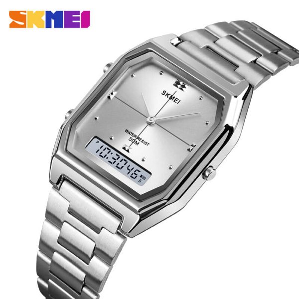 SKMEI 1612 Casual Digital Analog Slim Dial Stainless Steel Watch For Men - Silver