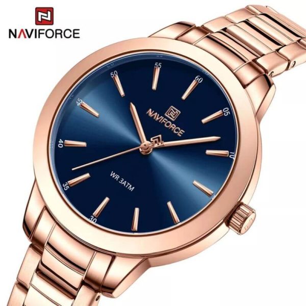 NaviForce NF5025 Women's Simplicity Casual Stainless Steel Quartz Watch - Blue/Rosegold