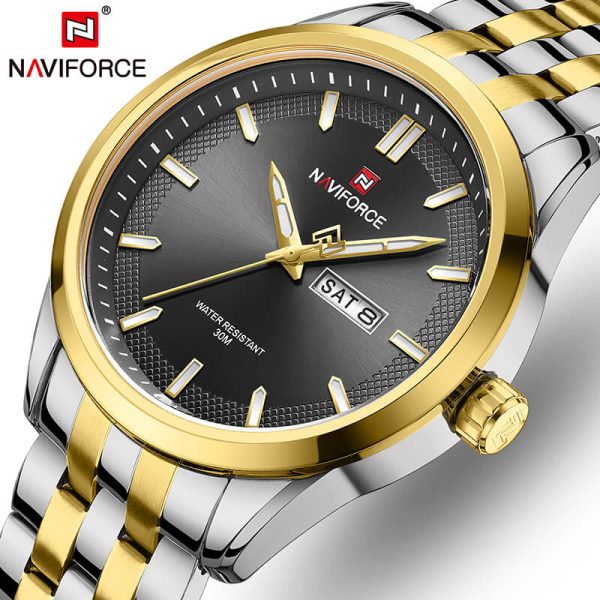 NaviForce NF9203 Men's Casual Day Date Display Stainless Steel Luminous Quartz Watch - Black/Golden