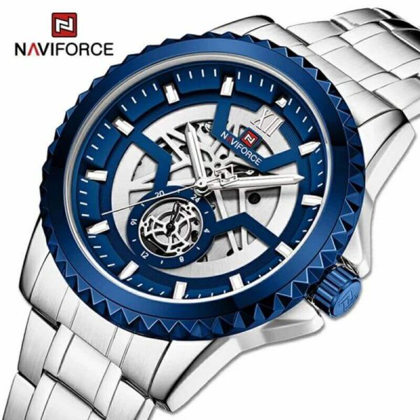 NAVIFORCE NF9186 Multifunction Stainless Steel Analog Wrist Watch For Men - Blue/Silver