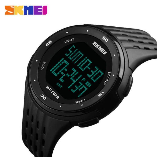 SKMEI 1219 Digital EL Light Complete Calendar Multifunction Alarm Sport Wristwatch For Men - Black