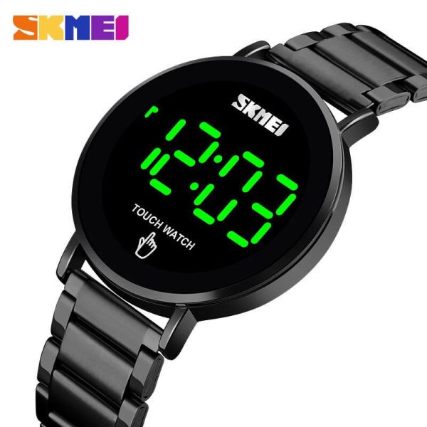 SKMEI 1550 LED Light Touch Screen Digital Stainless Steel Wristwatch For Men - Black