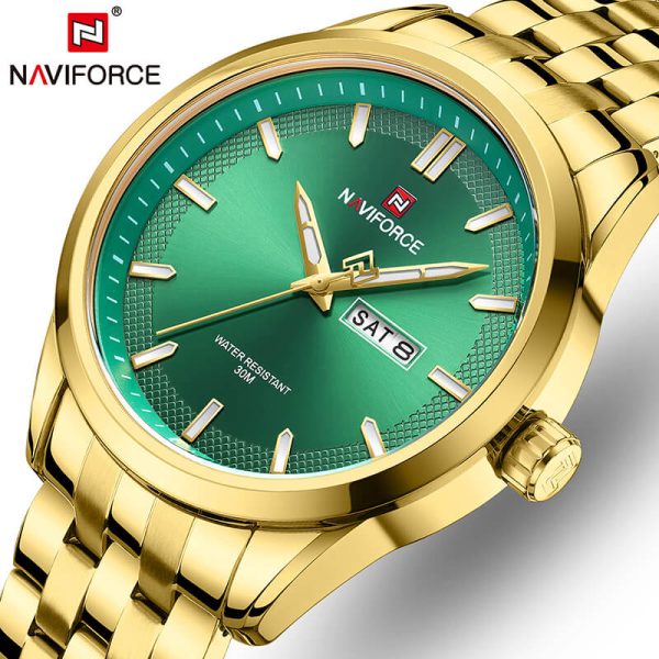 NaviForce NF9203 Men's Casual Day Date Display Stainless Steel Luminous Quartz Watch - Green/Golden