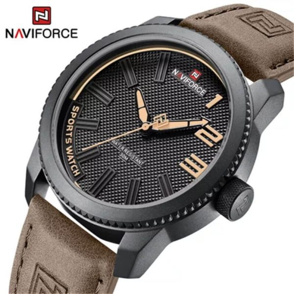 NaviForce NF9202 Creative Design Fashion Leather Strap  Analog Wristwatch For Men - Brown