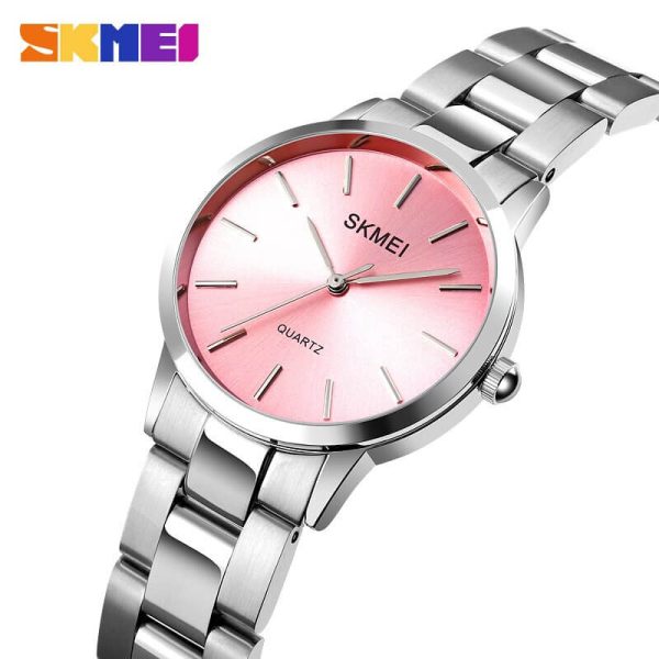 SKMEI 1695 Women's Top Luxury Stainless Steel Quartz Movement Watch - Silver/Pink