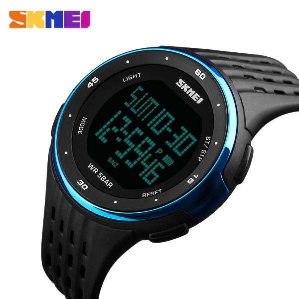 SKMEI 1219 Digital EL Light Complete Calendar Multifunction Alarm Sport Wristwatch For Men - Blue/Black