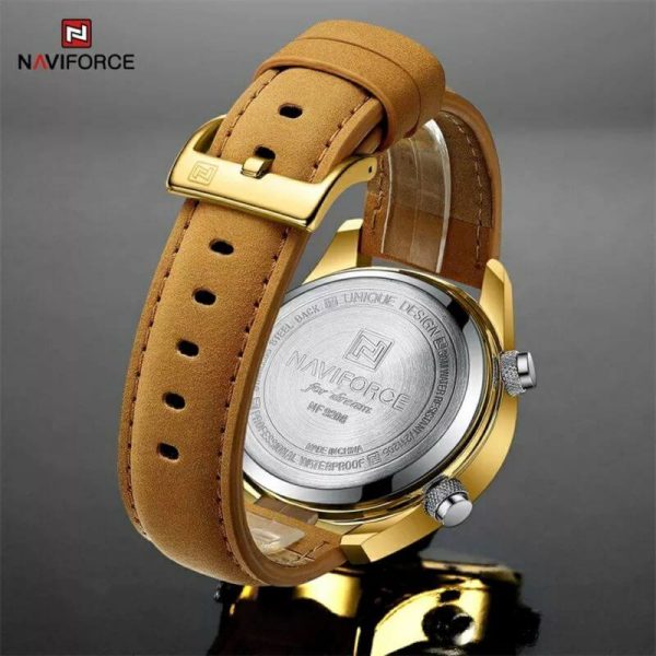 NaviForce NF9208 Men's Dual Display LCD Leather Strap Complete Calendar Wristwatch - Golden - Image 3