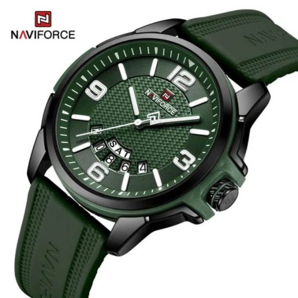 NaviForce NF9215 Men's Business Novel Dial Day Date Display Silicone Strap Watch - Green