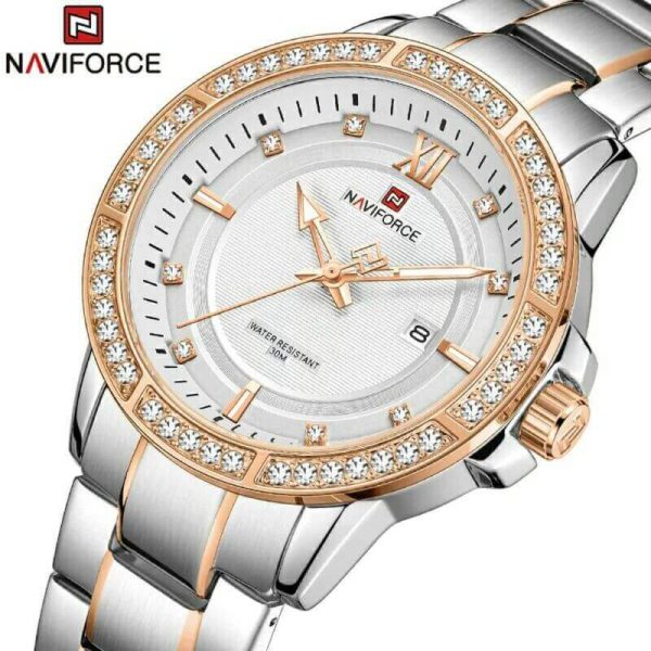 NAVIFORCE NF9187 Diamond Surrounded Date Function Stainless Steel Quartz Watches For Men - Rosegold/Silver