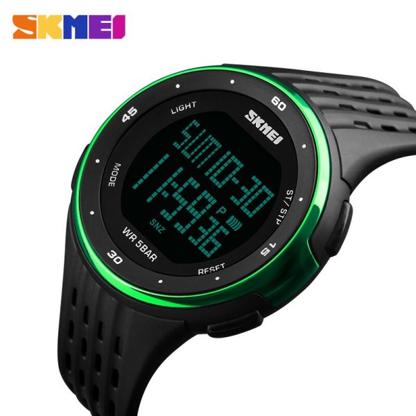 SKMEI 1219 Digital EL Light Complete Calendar Multifunction Alarm Sport Wristwatch For Men - Green/Black