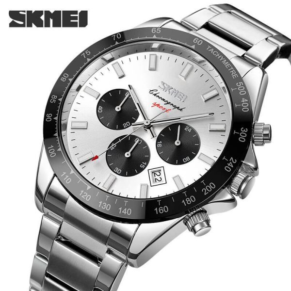 SKMEI 9259 Multifunction Luxury Stainless Steel Watch for Men - Silver