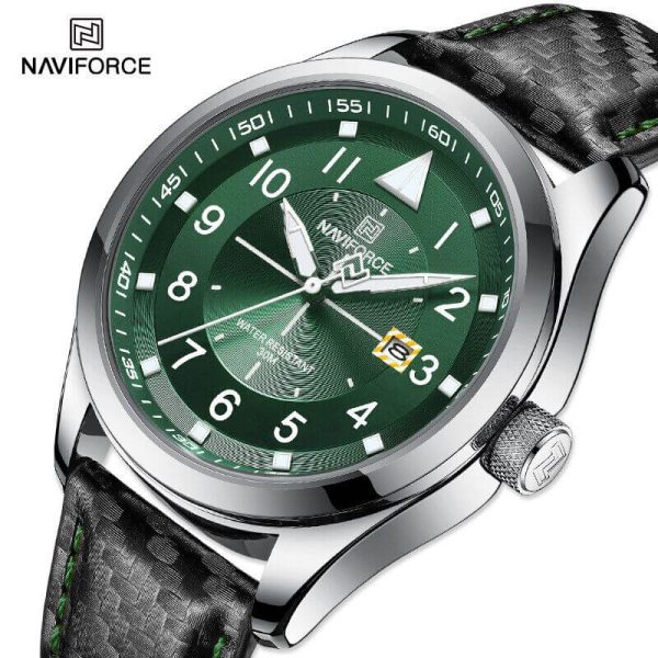 NaviForce NF8022 Men's Date Function Casual Leather Strap With Luminous Quartz Watch - Green/Black