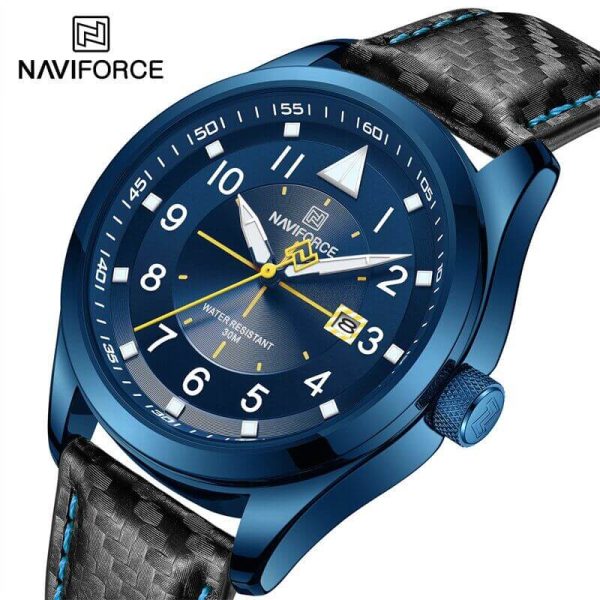 NaviForce NF8022 Men's Date Function Casual Leather Strap With Luminous Quartz Watch - Blue