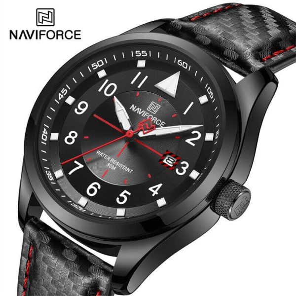 NaviForce NF8022 Men's Date Function Casual Leather Strap With Luminous Quartz Watch - Red/Black