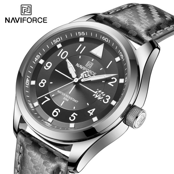 NaviForce NF8022 Men's Date Function Casual Leather Strap With Luminous Quartz Watch - Grey