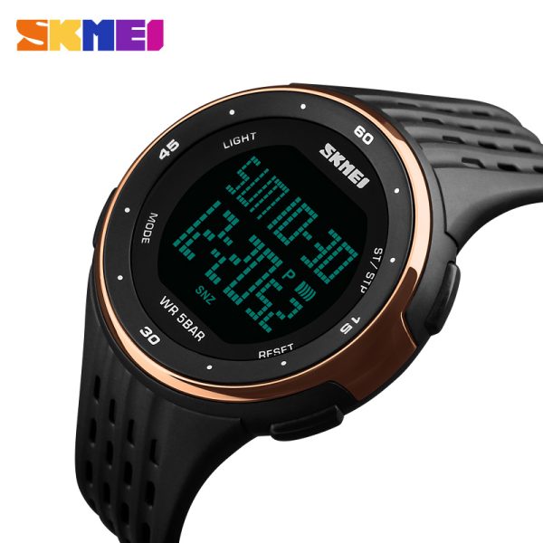 SKMEI 1219 Digital EL Light Complete Calendar Multifunction Alarm Sport Wristwatch For Men - Rosegold/Black