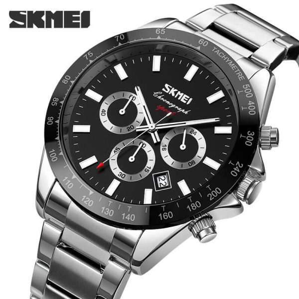 SKMEI 9259 Multifunction Luxury Stainless Steel Watch for Men - Black/Silver