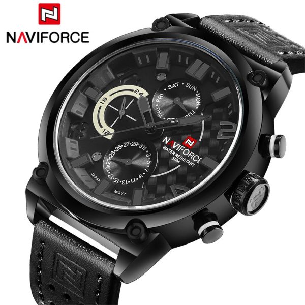 NAVIFORCE Nf9068 Chronograph Watch With Leather Strap For Men - Black/Grey