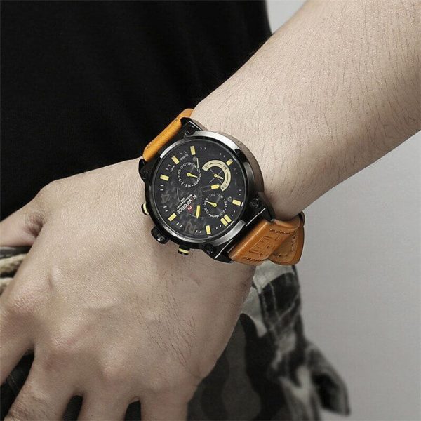 NAVIFORCE Nf9068 Chronograph Watch With Leather Strap For Men - Yellow/Brown - Image 2