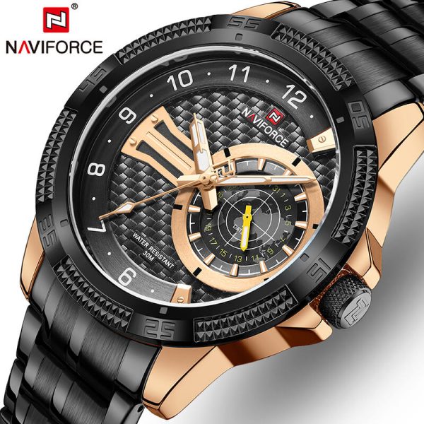 NaviForce NF9206 Luxury Business Edition Stainless Steel Date Display Watch For Men - Black/RoseGold