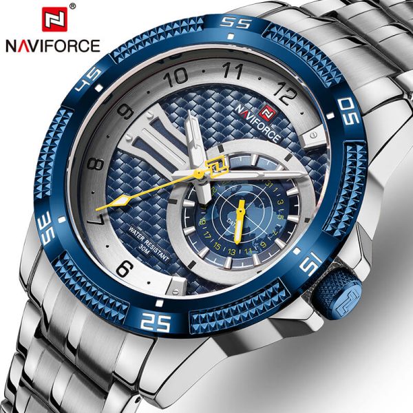 NaviForce NF9206 Luxury Business Edition Stainless Steel Date Display Watch For Men - Blue/Silver