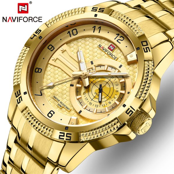 NaviForce NF9206 Luxury Business Edition Stainless Steel Date Display Watch For Men - Golden