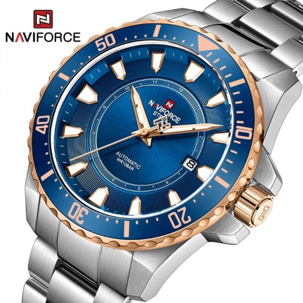 NaviForce NFS1004 Men's Business Automatic Mechanical 10 ATM Waterproof Date Display Stainless Watch - Blue/Silver