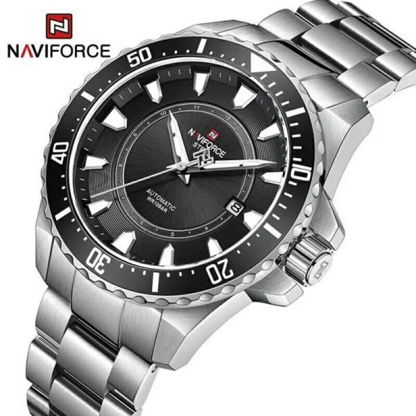 NaviForce NFS1004 Men's Business Automatic Mechanical 10 ATM Waterproof Date Display Stainless Watch - Black/Silver