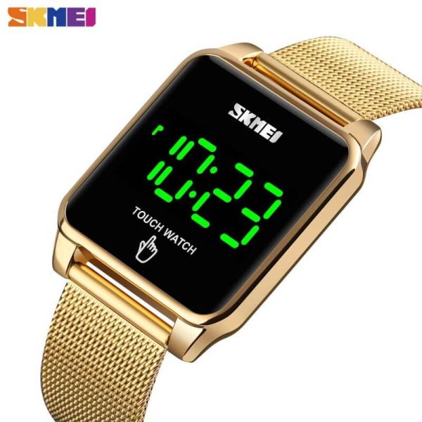 SKMEI 1532 Square Touch Screen LED Display Stainless Steel Mesh Casual Watch For Men - Golden