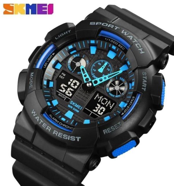 SKMEI 1832 Analog Digital Dual Display  Sport Chronograph LED Light Display Watch For Men - Blue/Black