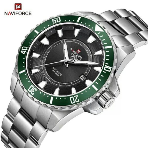 NaviForce NFS1004 Men's Business Automatic Mechanical 10 ATM Waterproof Date Display Stainless Watch - Green/Silver