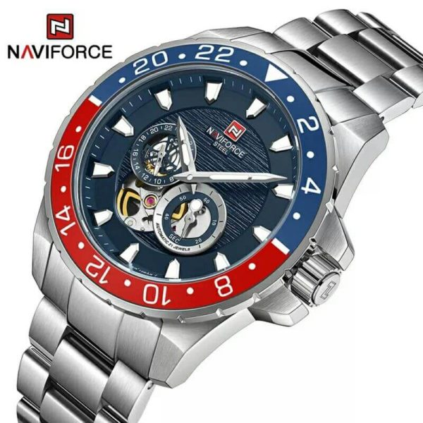 NaviForce NFS1003 Automatic Mechanical Movement Rotating Bezel Luminous 10 ATM Waterproof Watch For Men - Silver/Blue