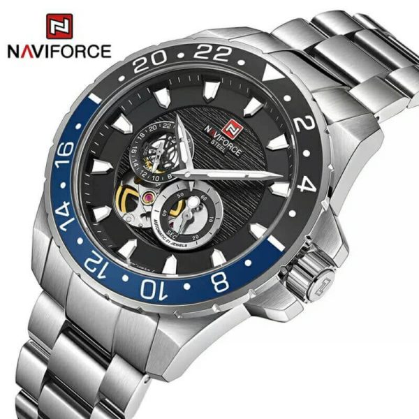 NaviForce NFS1003 Automatic Mechanical Movement Rotating Bezel Luminous 10 ATM Waterproof Watch For Men - Silver/Black