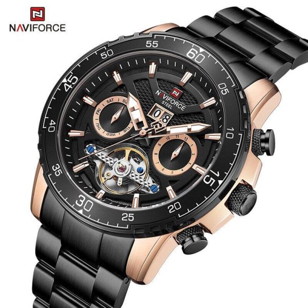 NaviForce NFS1001 Mechanical Luxury Automatic Date Display 10 ATM Waterproof Stainless Steel Wristwatch For Men - Black