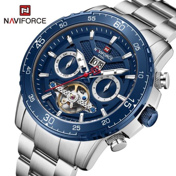 NaviForce NFS1001 Mechanical Luxury Automatic Date Display 10 ATM Waterproof Stainless Steel Wristwatch For Men - Blue/Silver