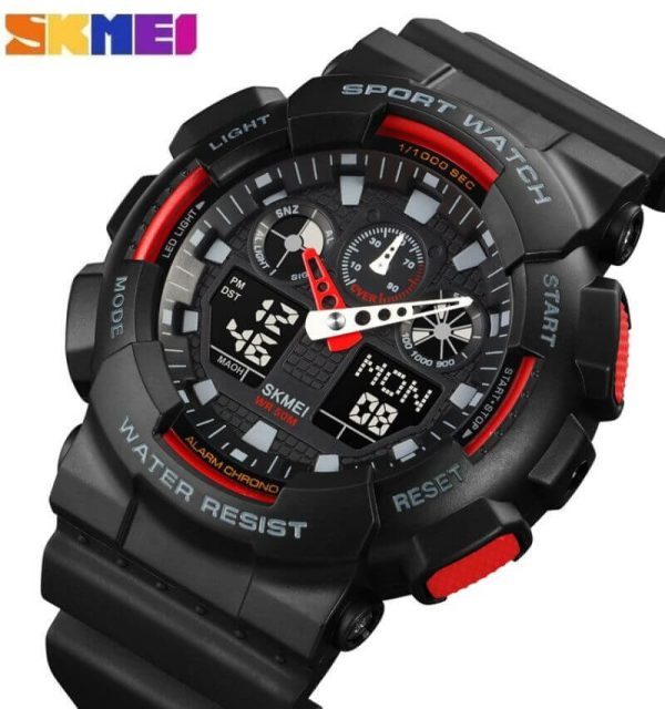 SKMEI 1832 Analog Digital Dual Display  Sport Chronograph LED Light Display Watch For Men - Black/Red