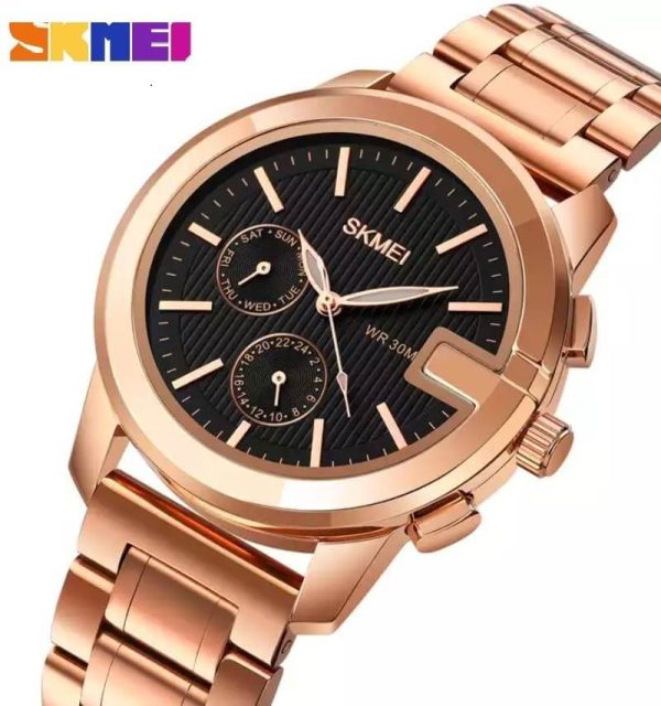 SKMEI 1962 Business Classic Stainless Steel Day Display Chronograph Quartz Watch For Men - RoseGold