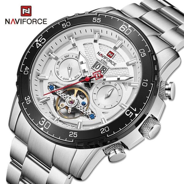 NaviForce NFS1001 Mechanical Luxury Automatic Date Display 10 ATM Waterproof Stainless Steel Wristwatch For Men - Silver