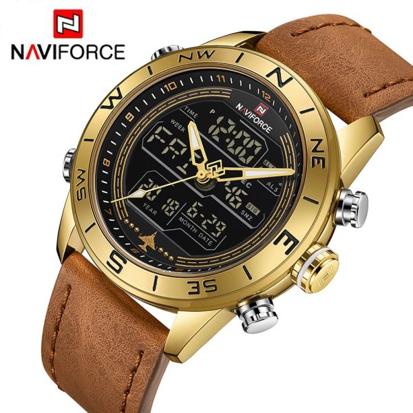 NaviForce NF9144 Double Time Digital/Analog Quartz Watch for Men – Golden