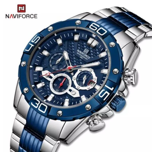 NAVIFORCE NF8019 Men's Stainless Steel Multifunction Luminous Chronograph Quartz Watch  - Silver/Blue