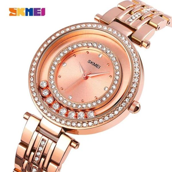 SKMEI 1740 Fashionable Diamond Surrounded Stainless Steel Quartz For Women - RoseGold